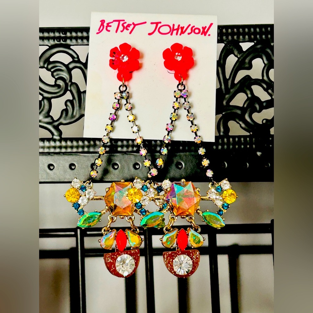 Betsey Johnson Statement Granny Chic Chandelier Earrings NWT